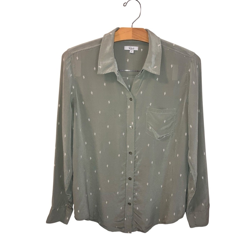 RAILS Kate Shirt Mint Cactus Print Silk Sz S Southwestern Button Up